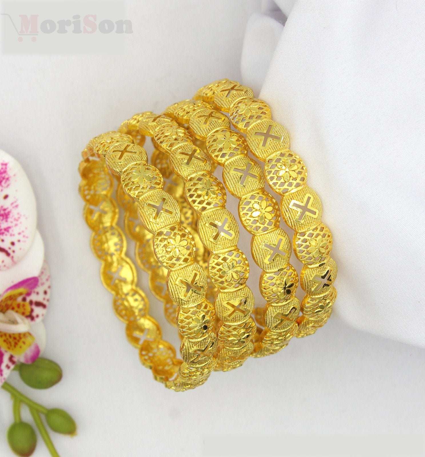Morison Designer Gold-Plated Bangles for Women | Traditional Ethnic Jewellery | Perfect for Weddings, Parties & Festive Wear