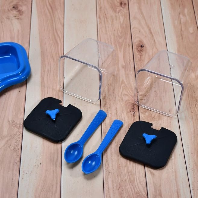 DINING TABLE STAND 2 PCS PICKLE JAR SPICE TRAY SPOONS VIRGIN PLASTIC KITCHEN STORAGE CONTAINER SERVING SALT PEPPER SAUCES CHUTNEY MASALA MUKHWAS AACHAR