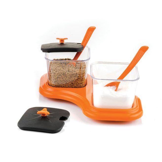 DINING TABLE STAND 2 PCS PICKLE JAR SPICE TRAY SPOONS VIRGIN PLASTIC KITCHEN STORAGE CONTAINER SERVING SALT PEPPER SAUCES CHUTNEY MASALA MUKHWAS AACHAR