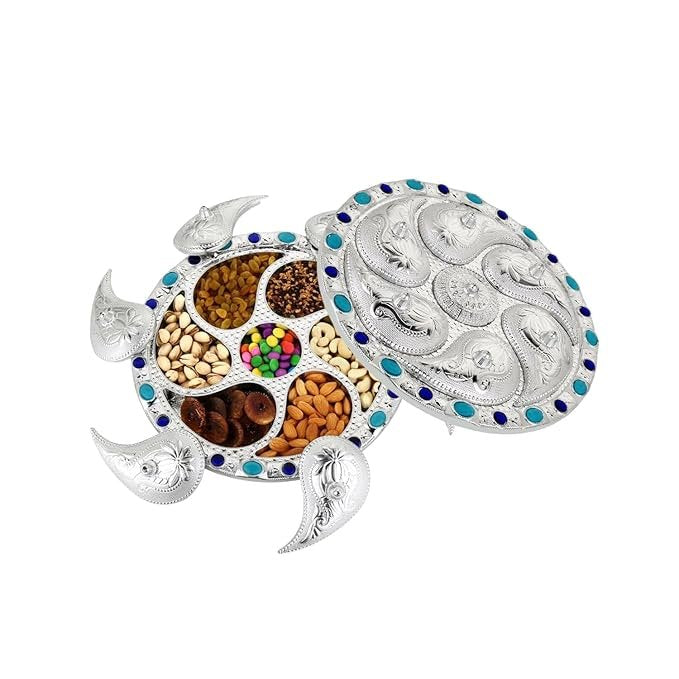 Silver Round Dryfruit Box - Elegant Airtight Container for Nuts, Dried Fruits, and Snacks