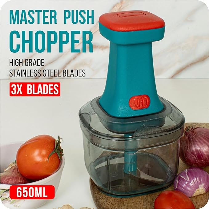 Premium Push Chopper 1100ml – Large Capacity Vegetable & Fruit Chopper with Sharp Stainless Steel Blades, BPA-Free, Easy to Use & Clean