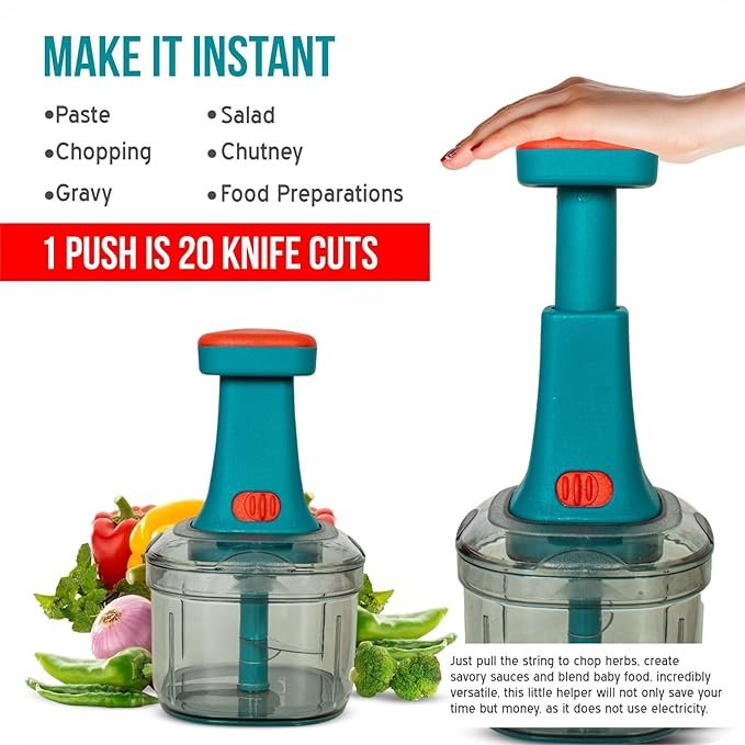 Premium Push Chopper 1100ml – Large Capacity Vegetable & Fruit Chopper with Sharp Stainless Steel Blades, BPA-Free, Easy to Use & Clean