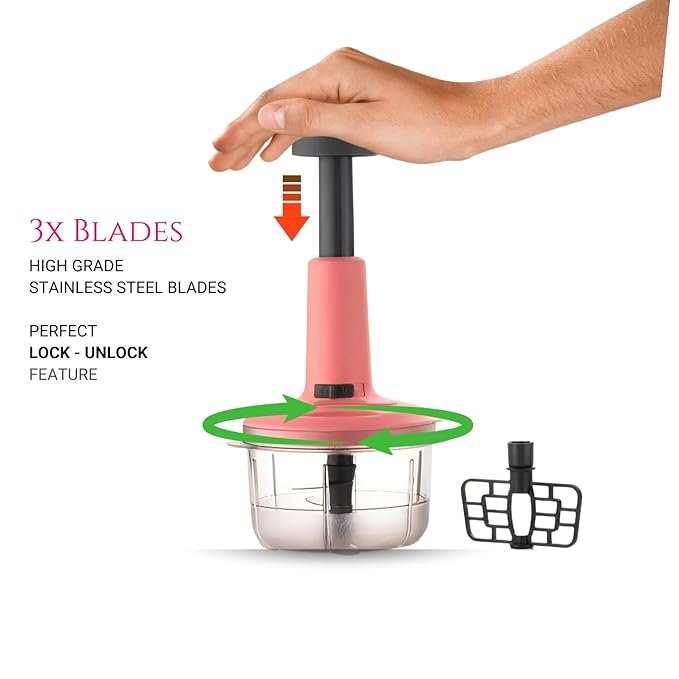 Push Chopper 650ml – Compact Manual Vegetable & Fruit Chopper with Sharp Stainless Steel Blades