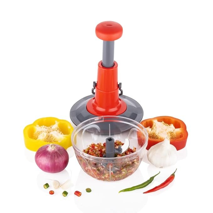 Push Chopper 500ml – Compact Manual Vegetable & Fruit Chopper with Sharp Stainless Steel Blades, BPA-Free