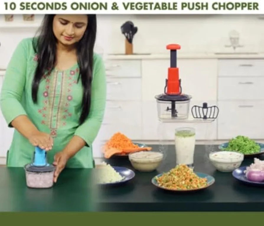 Extra-Large Push Chopper 1100ml – High-Capacity Manual Vegetable & Fruit Chopper with Ultra-Sharp Stainless Steel Blades