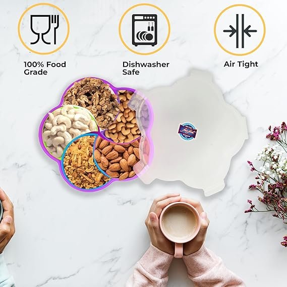 Flower Dry Fruit Box – Elegant Decorative Container for Nuts and Dry Fruits with Divided Sections, Perfect for Gifting or Home Storage