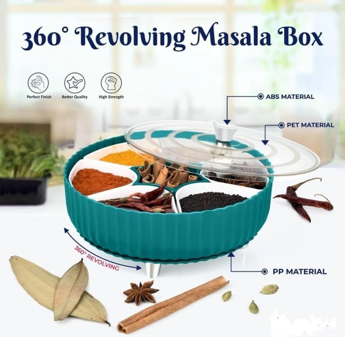Revolving Masala Box – Stylish and Convenient Spice Organizer with 12 Jars, Airtight Design for Freshness, Perfect for Easy Access in Your Kitchen