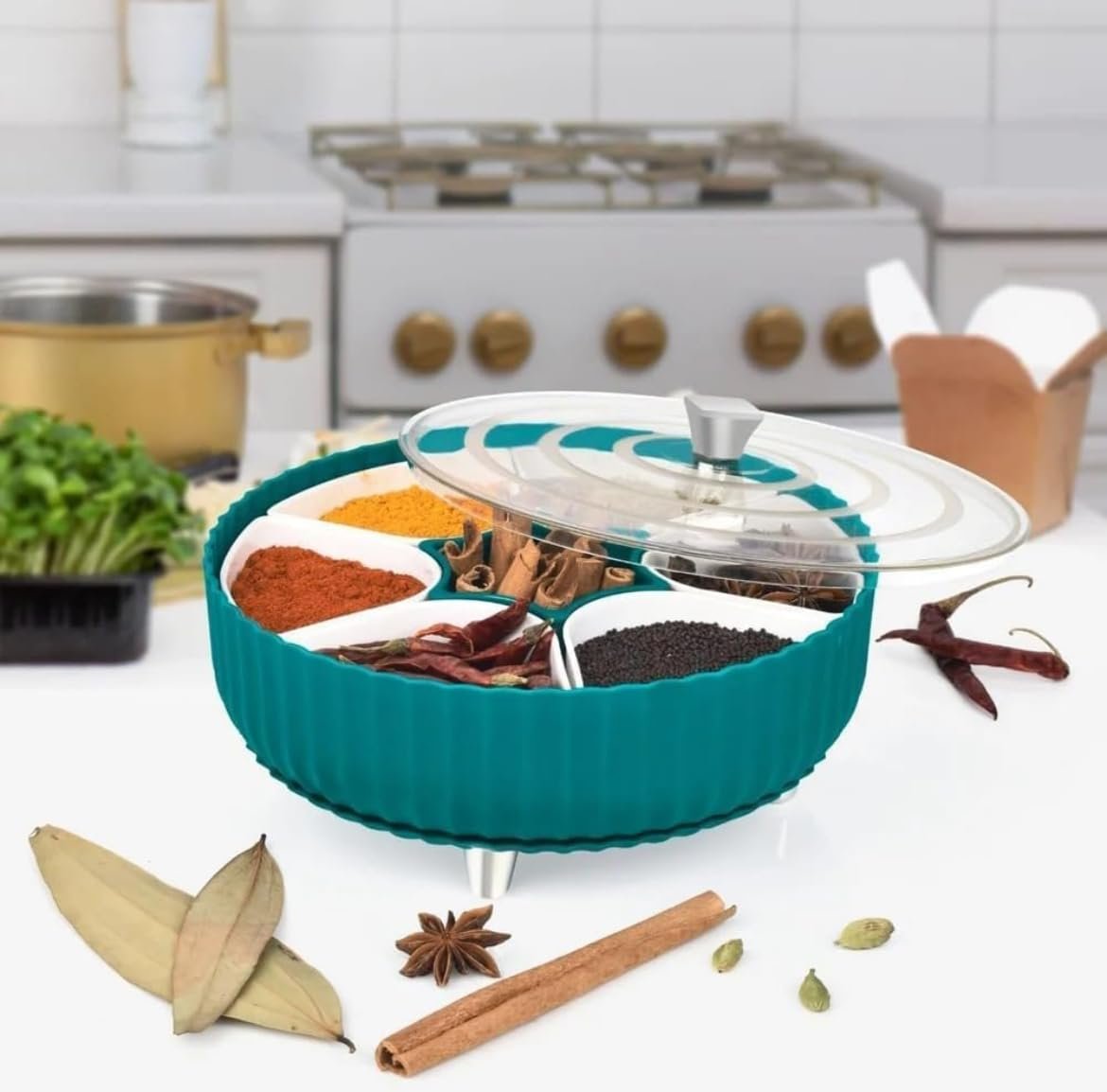 Revolving Masala Box – Stylish and Convenient Spice Organizer with 12 Jars, Airtight Design for Freshness, Perfect for Easy Access in Your Kitchen