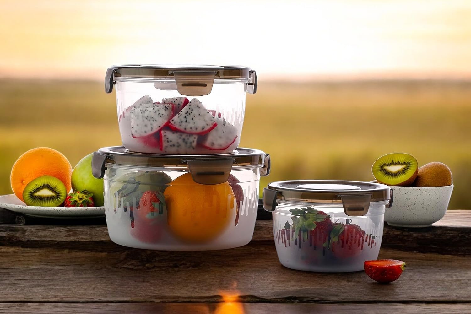 Round Container 3-Piece Set – Airtight & Leak-Proof Food Storage Containers, BPA-Free, Microwave & Freezer Safe, Ideal for Meal Prep and Kitchen Organization