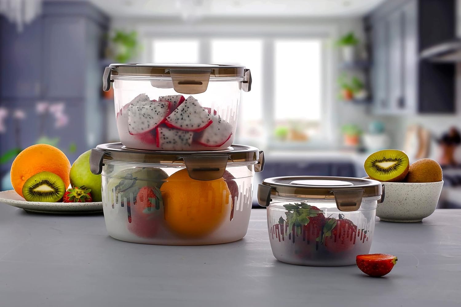 Round Container 3-Piece Set – Airtight & Leak-Proof Food Storage Containers, BPA-Free, Microwave & Freezer Safe, Ideal for Meal Prep and Kitchen Organization