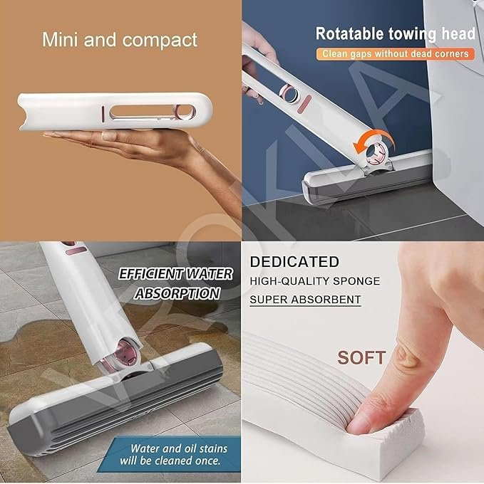 Mini Mop for Kitchen with Sponge Portable Mini Mop Self Squeeze Strong Absorbent Magic Wiper for Kitchen Small Wet & Dry Use for Bathroom Wall Glass Car Table Home Mini MOP Random