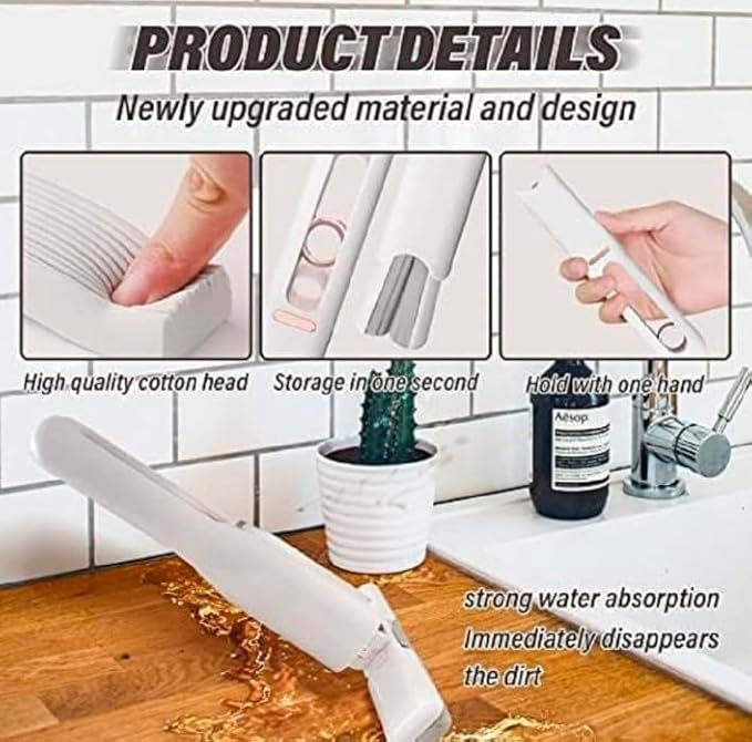 Mini Mop for Kitchen with Sponge Portable Mini Mop Self Squeeze Strong Absorbent Magic Wiper for Kitchen Small Wet & Dry Use for Bathroom Wall Glass Car Table Home Mini MOP Random
