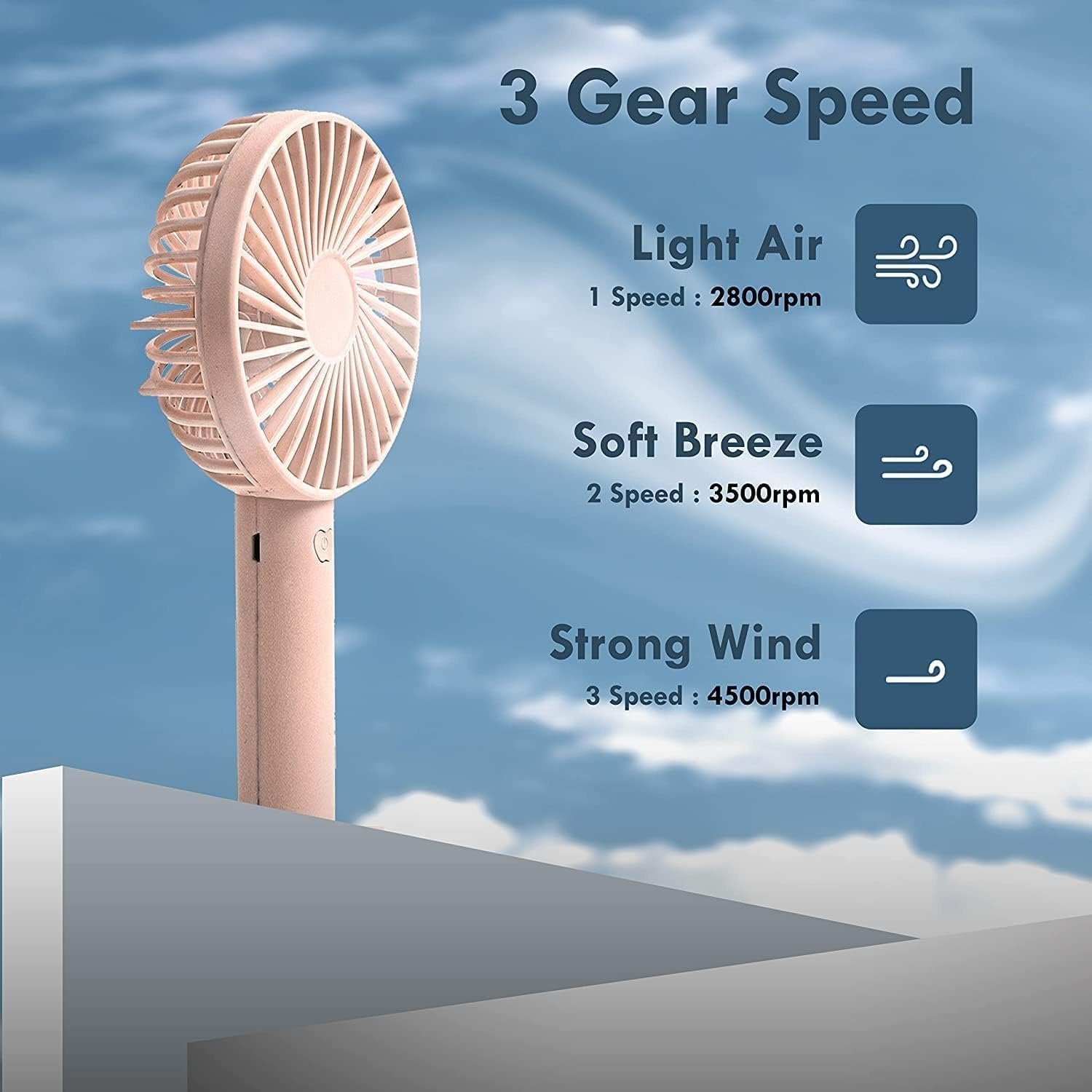 Portable Handheld Fan - Rechargeable Mini Fan, 3 Speeds, Quiet Personal Cooling Fan for Travel, Outdoor, Office, & Home Use