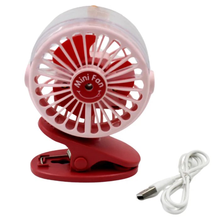 Portable Clip-On Fan - 3-Speed Rechargeable Mini Fan with Light & Mist Spray, Quiet USB Table Fan, 360° Rotation for Home, Office, Camping