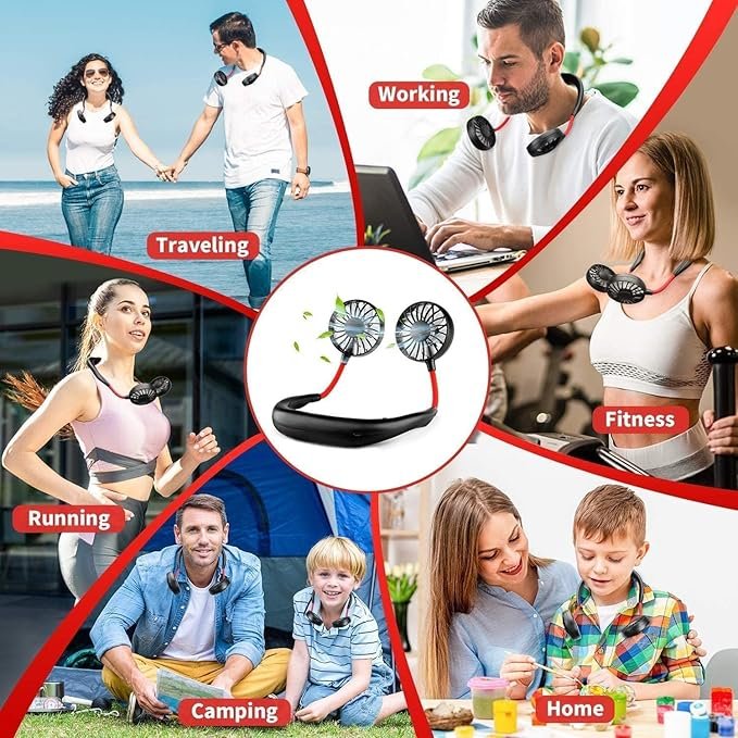 Hands-Free Personal Fan - Wearable Neckband USB Rechargeable Mini Fan, Portable Cooling for Home, Office, Travel & Sports