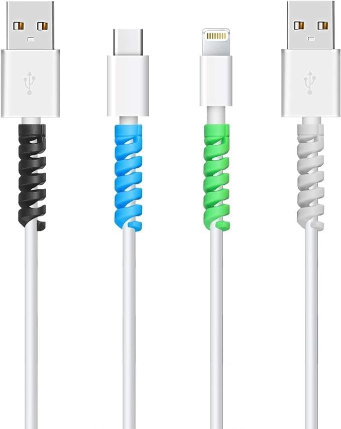 Cable Protector – Durable Silicone Cable Sleeve for Charging Cords, Headphone Wires & USB Cables – Prevents Fraying & Damage, Flexible and Easy to Use, Pack of 4