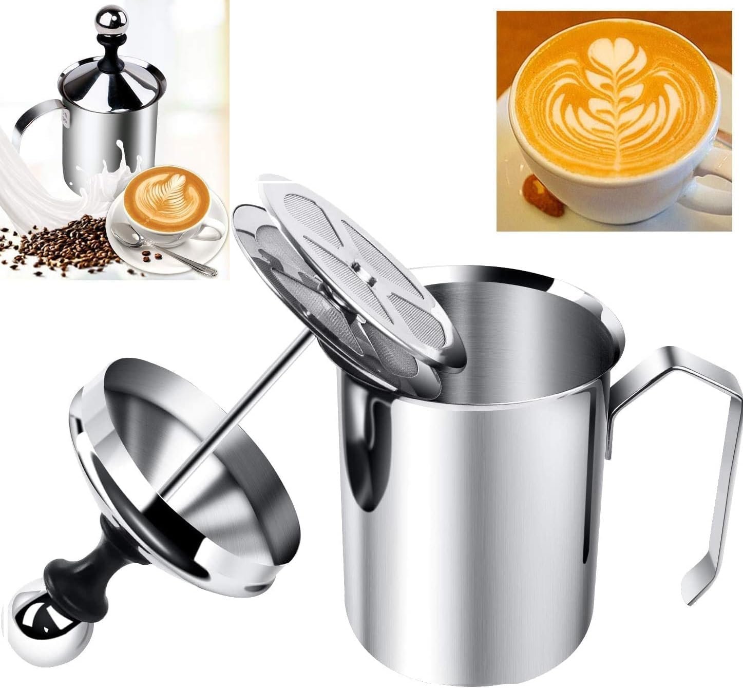 Milk Frother - 400 ML, Electric Foam Maker, Stainless Steel, Handheld, Froths Milk for Coffee, Latte, Cappuccino, Hot and Cold Milk, Easy to Clean