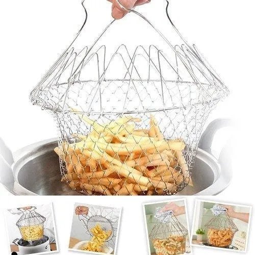2 in 1 Chef Basket – Collapsible, Multi-Function Kitchen Strainer, Frying Basket for Cooking, Deep Frying, Steaming, Draining, and More, Easy to Clean, Space-Saving
