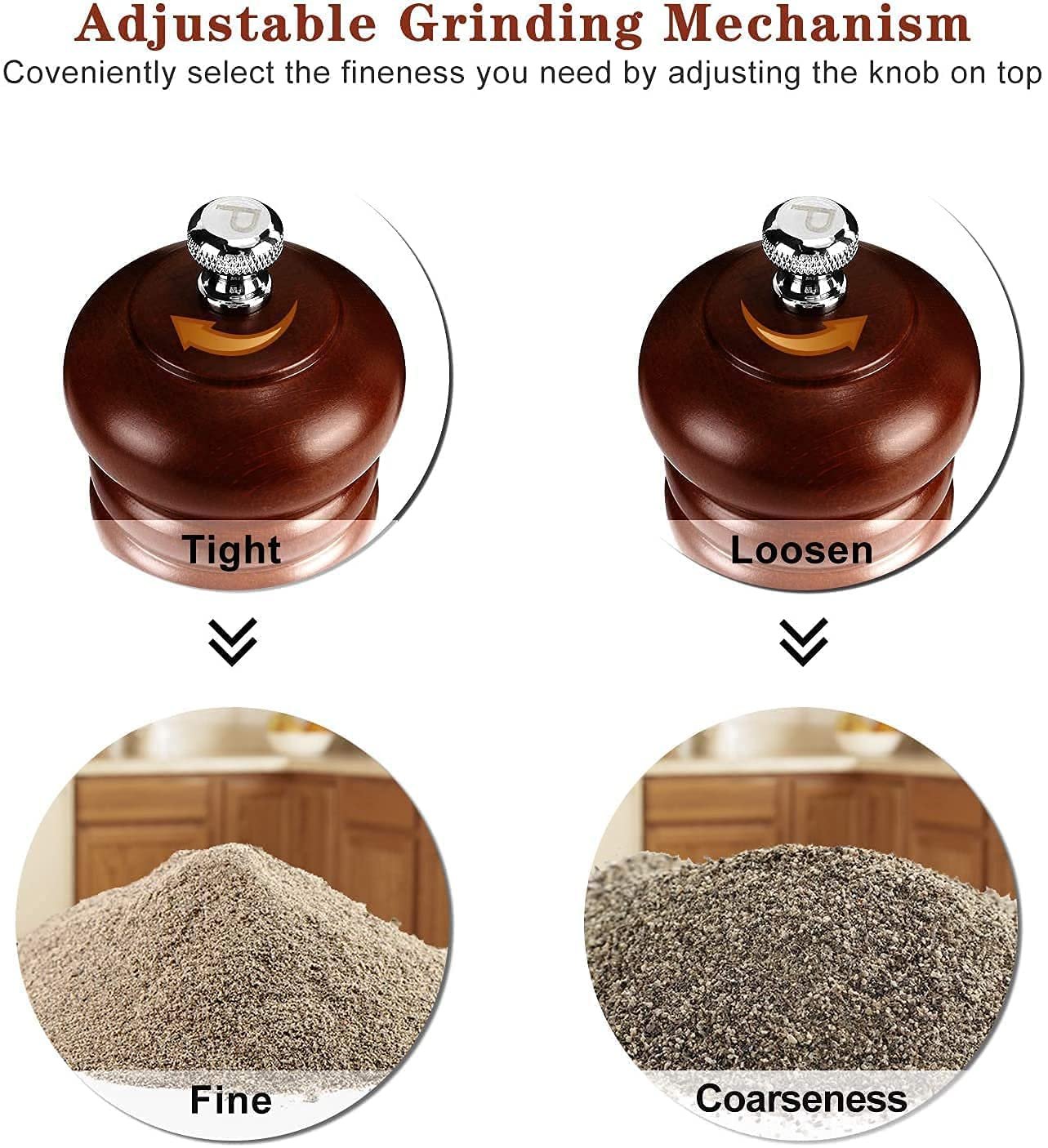 Wooden Salt and Pepper Grinder Set - 5 Inch, Natural Wood, Adjustable Coarseness, Elegant Kitchen Accessories