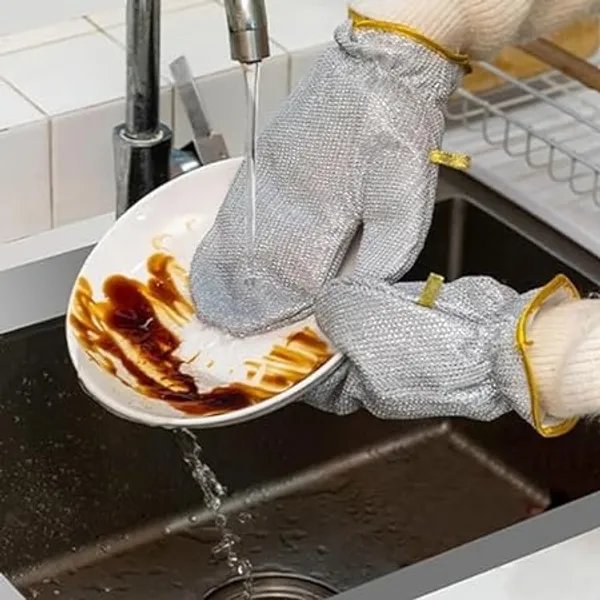 Wire Dish Washing Gloves - Durable, Non-Slip, Heavy Duty Gloves for Scrubbing Dishes, Kitchen Cleaning, and Household Use