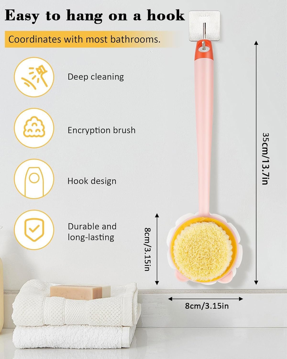 2-in-1 Bath Body Brush – Dual-Sided Exfoliating & Massaging Brush for Smooth Skin, Back Scrubber, Shower Brush for Deep Cleaning and Relaxation