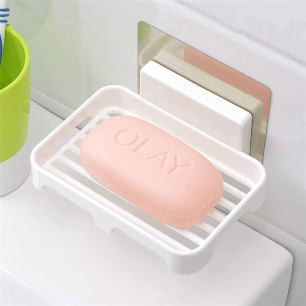 Plastic Soap Holder with Sticker – Adhesive Wall Mount Soap Dish, Space-Saving, Easy to Install, Keeps Soap Dry and Organized