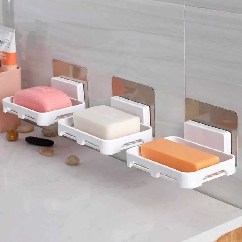 Plastic Soap Holder with Sticker – Adhesive Wall Mount Soap Dish, Space-Saving, Easy to Install, Keeps Soap Dry and Organized