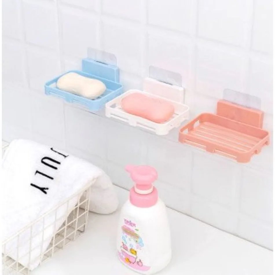 Plastic Soap Holder with Sticker – Adhesive Wall Mount Soap Dish, Space-Saving, Easy to Install, Keeps Soap Dry and Organized