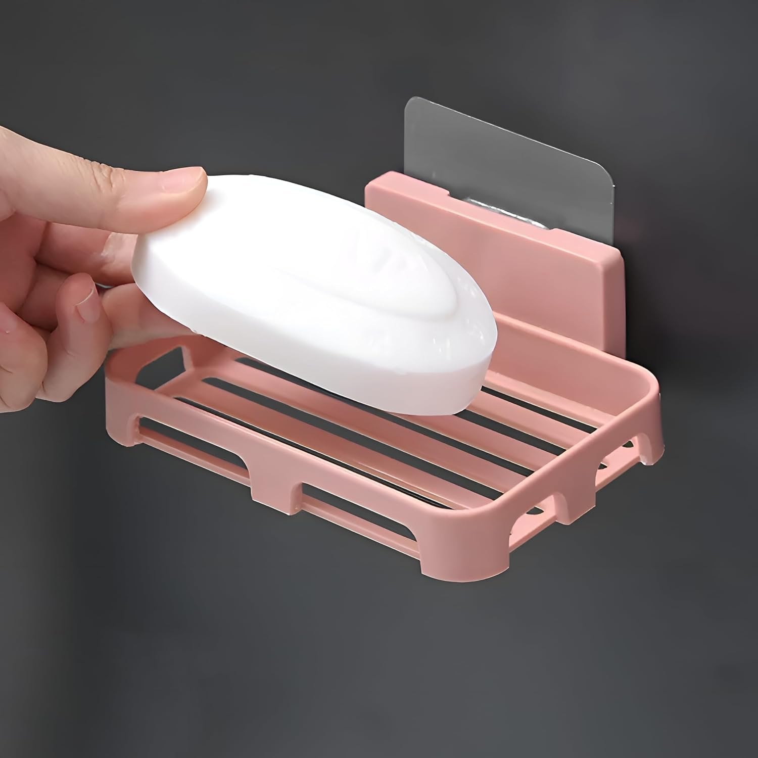 Plastic Soap Holder with Sticker – Adhesive Wall Mount Soap Dish, Space-Saving, Easy to Install, Keeps Soap Dry and Organized