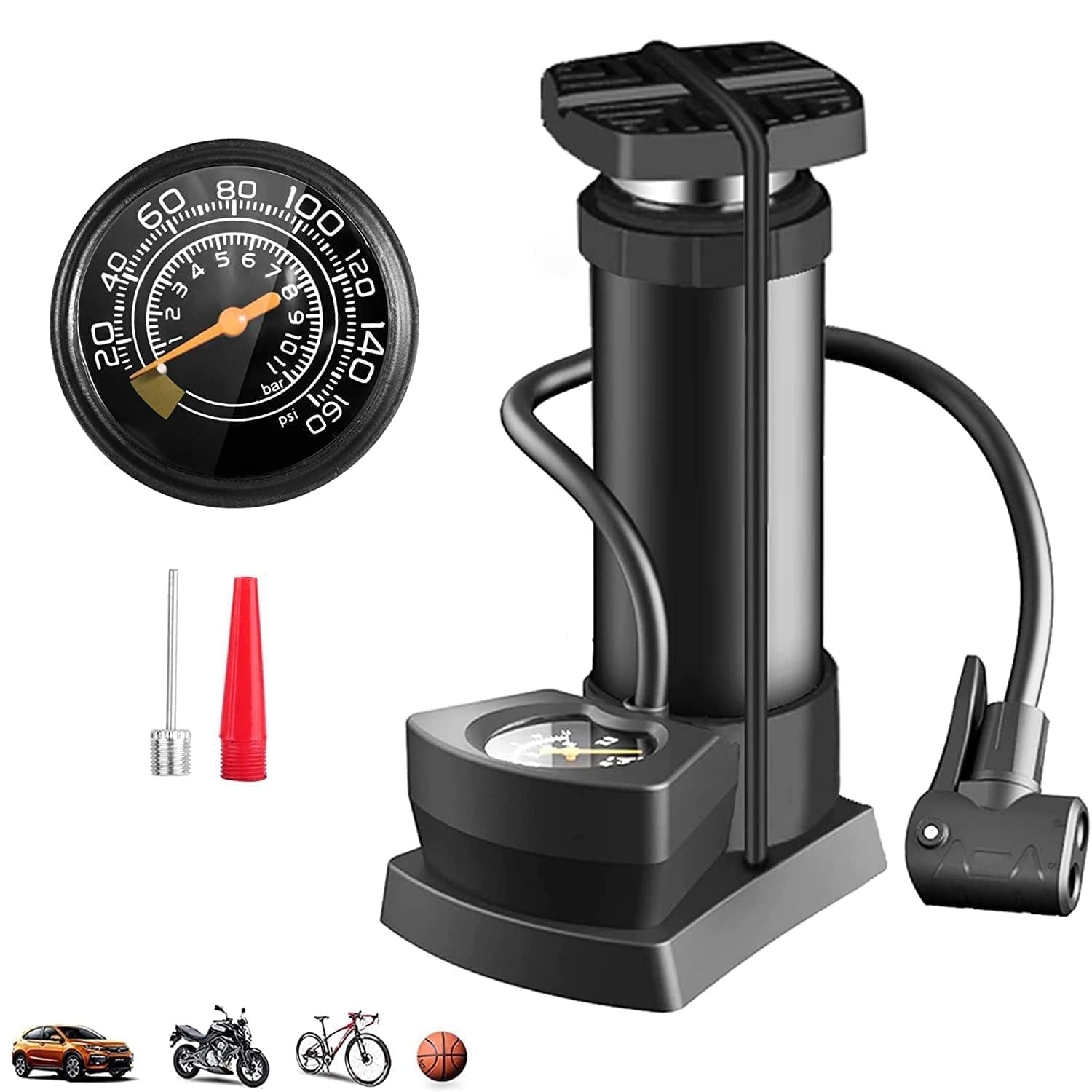 Bicycle Foot Pump | Portable and High-Pressure Bike Tire Inflator with Built-in Gauge