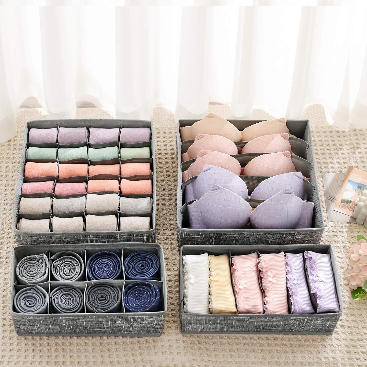 4-Drawer Divider Cloth Organizer – Space-Saving Storage Solution, Multi-Compartment Design for Clothes, Socks, Underwear, and Accessories, Easy to Use and Clean