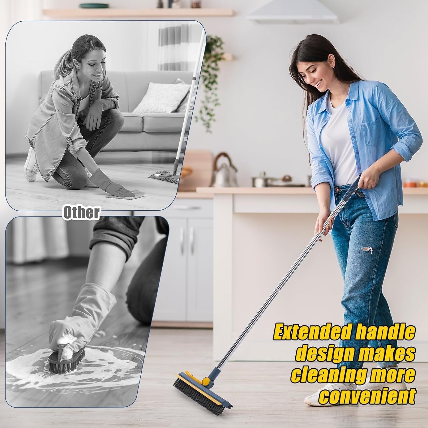 3 in 1 Cleaning Mop – Multi-Functional Floor Mop for Sweeping, Mopping, and Scrubbing, Adjustable Handle, Easy to Use
