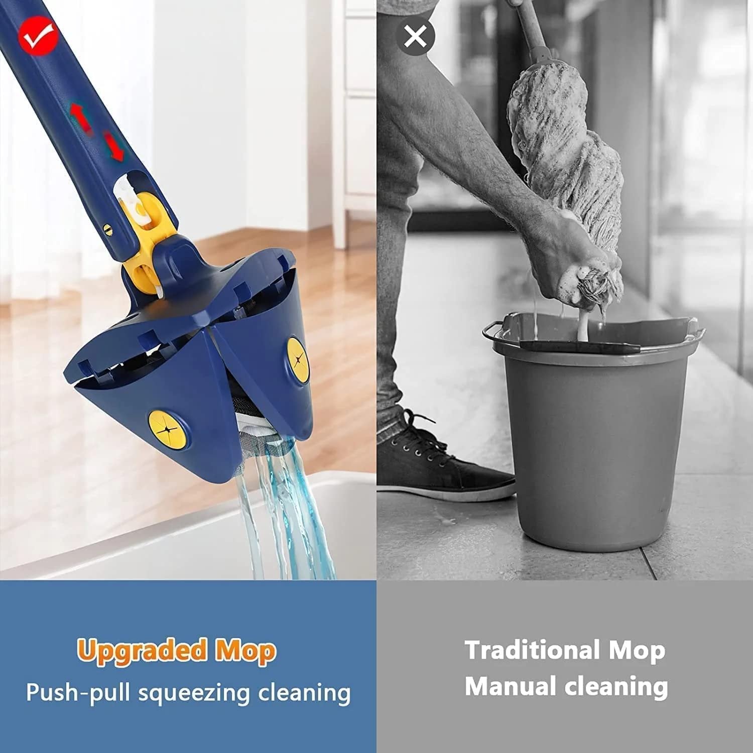 3 Fold Triangle Mop – Triangular-Shaped Floor Mop for Efficient Corner & Edge Cleaning, Adjustable Handle, Microfiber Pads