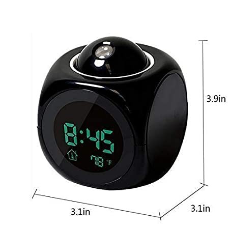 LCD Projection Clock (Black) – Digital Alarm Clock with Projection, Large Display, Temperature & Humidity Display, Adjustable Brightness