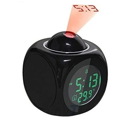 LCD Projection Clock (Black) – Digital Alarm Clock with Projection, Large Display, Temperature & Humidity Display, Adjustable Brightness