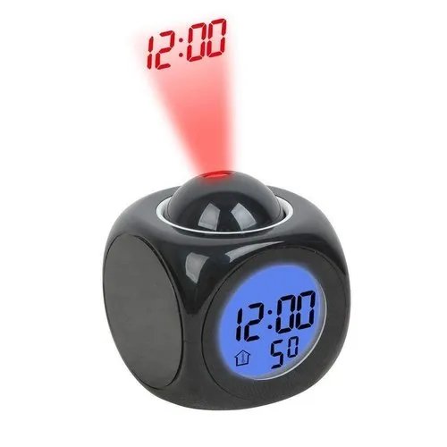 LCD Projection Clock (Black) – Digital Alarm Clock with Projection, Large Display, Temperature & Humidity Display, Adjustable Brightness