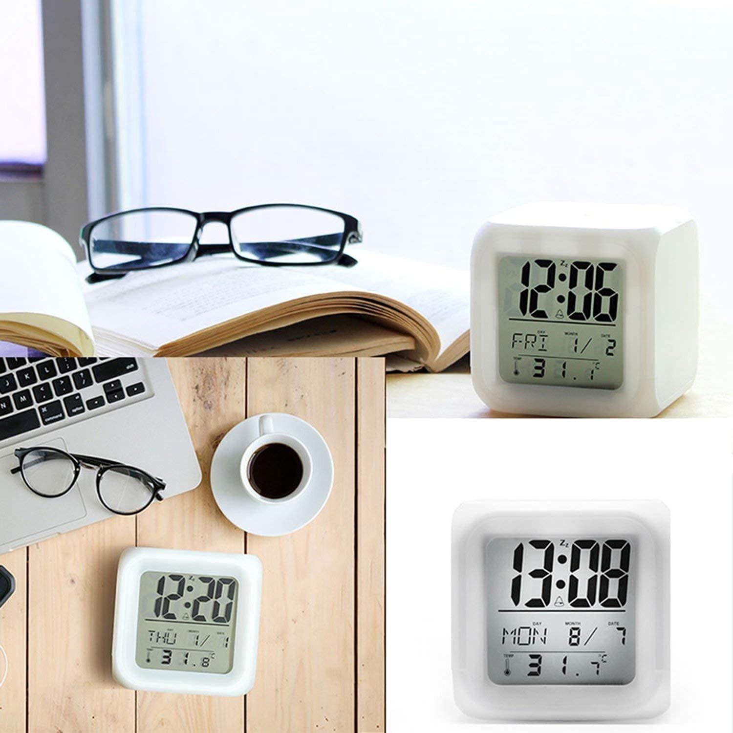 LED Digital Clock (White) – Large Display Alarm Clock, Adjustable Brightness, Modern Design, Easy-to-Read Digital Time, Suitable for Home & Office