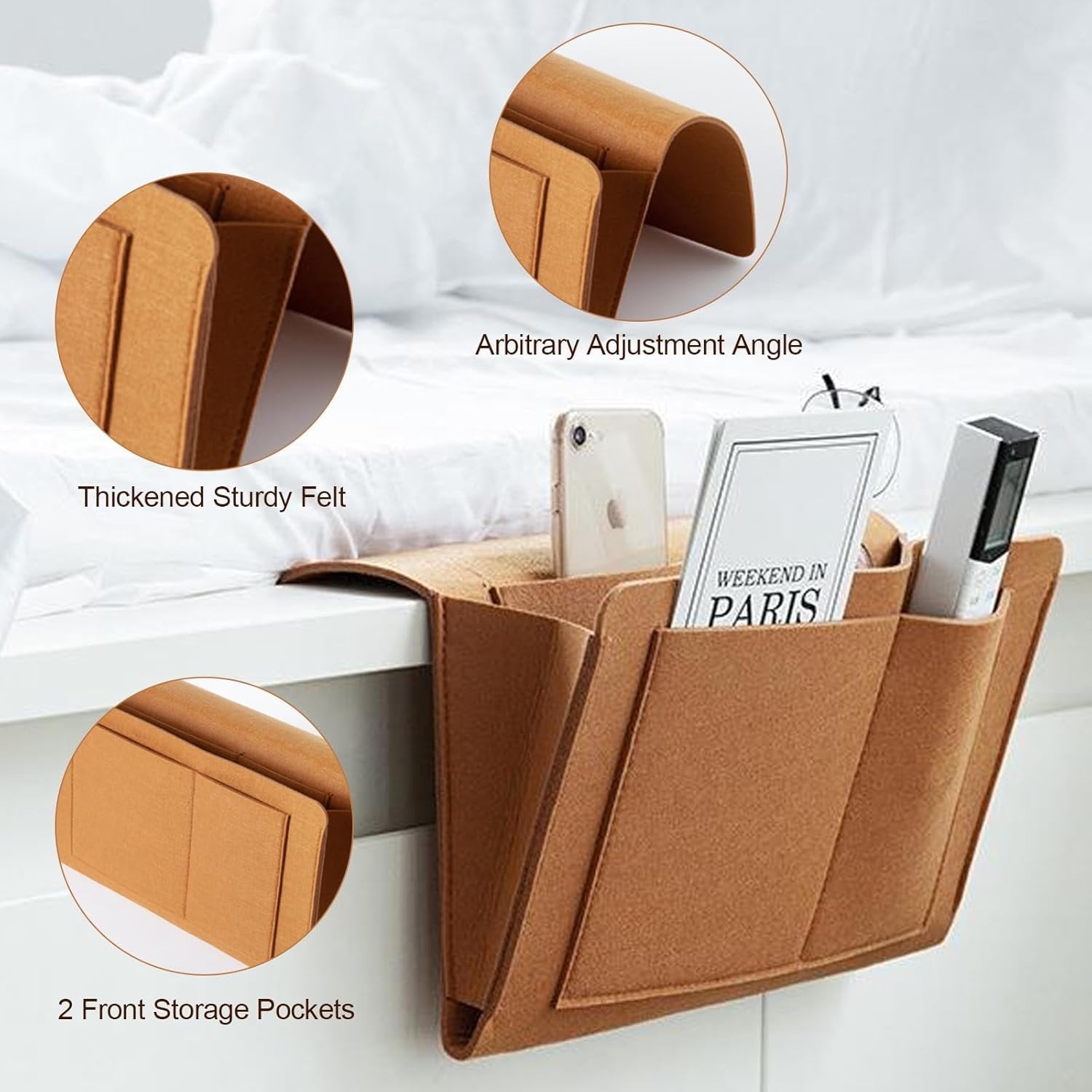 Bedside Storage Caddy – Convenient Hanging Organizer for Books, Phones, Remote, and Essentials – Space-Saving Storage for Bedside Tables