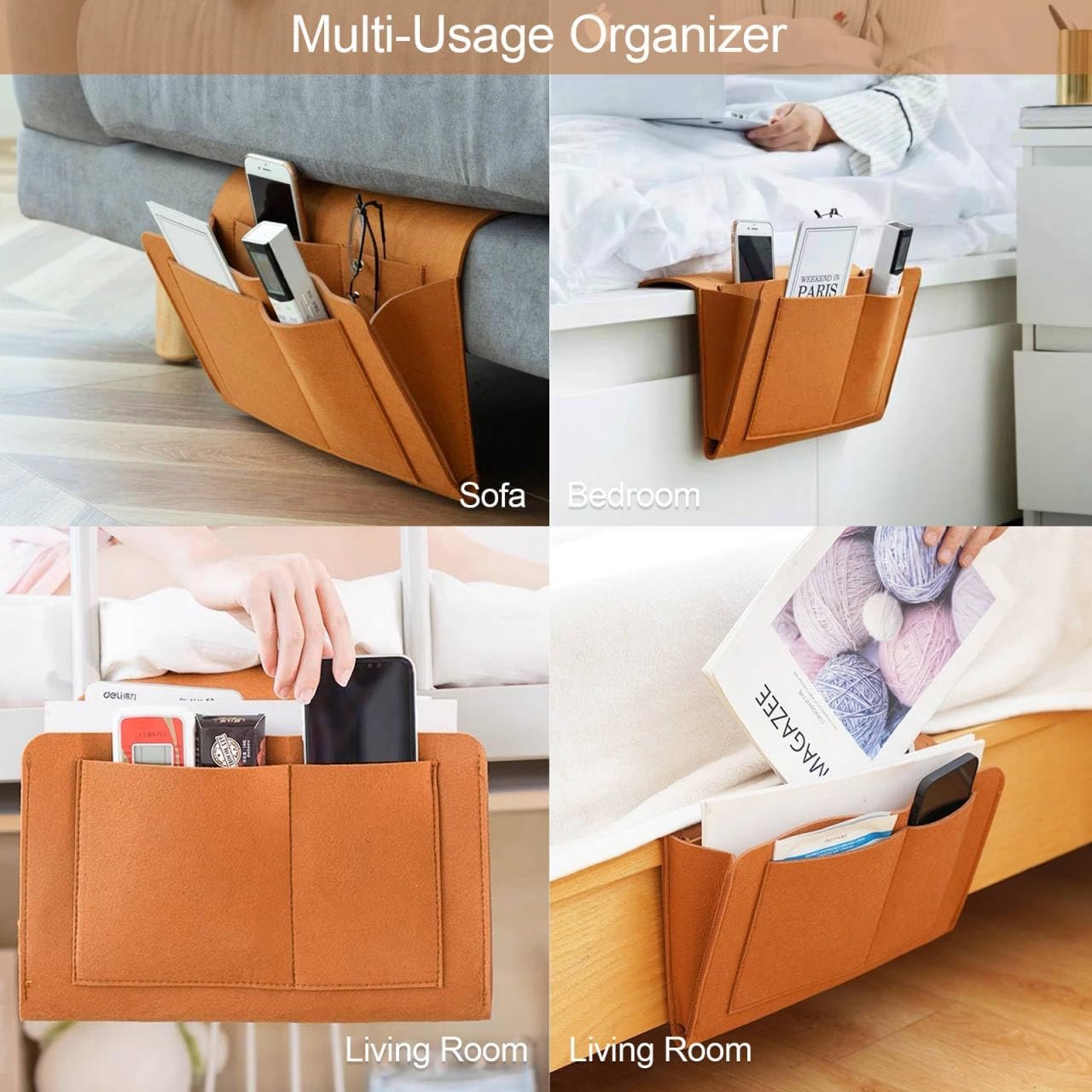 Bedside Storage Caddy – Convenient Hanging Organizer for Books, Phones, Remote, and Essentials – Space-Saving Storage for Bedside Tables