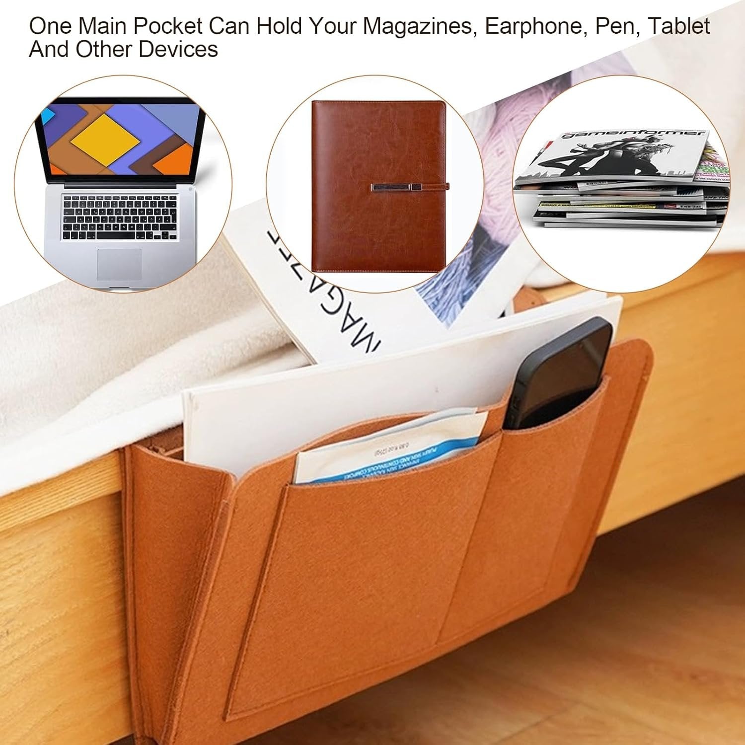 Bedside Storage Caddy – Convenient Hanging Organizer for Books, Phones, Remote, and Essentials – Space-Saving Storage for Bedside Tables