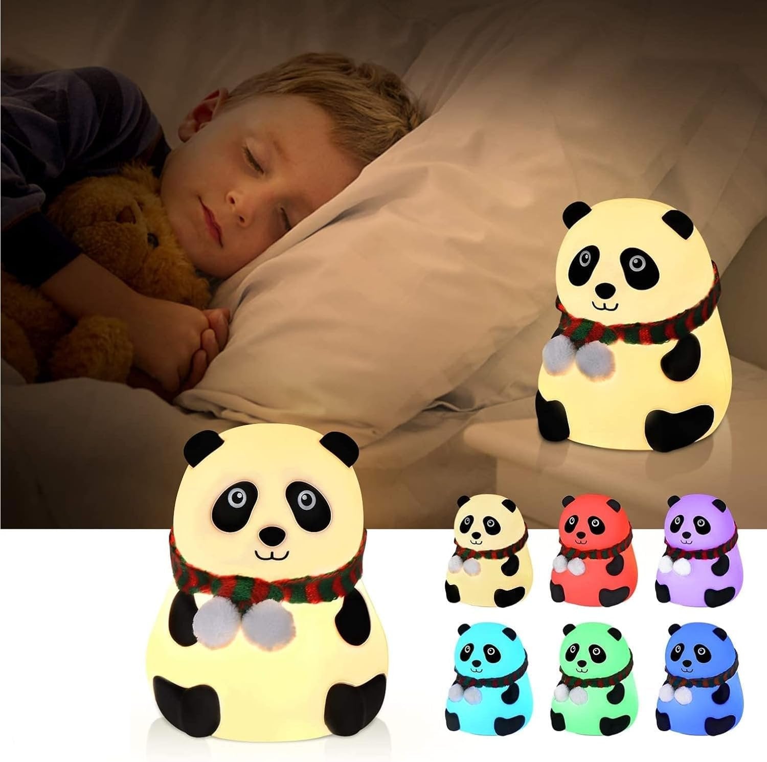 Panda Night Lamp – Cute LED Night Light for Kids, Nursery, Bedroom – Soft Glow, Color Changing, Portable Lamp for Sleep & Relaxation