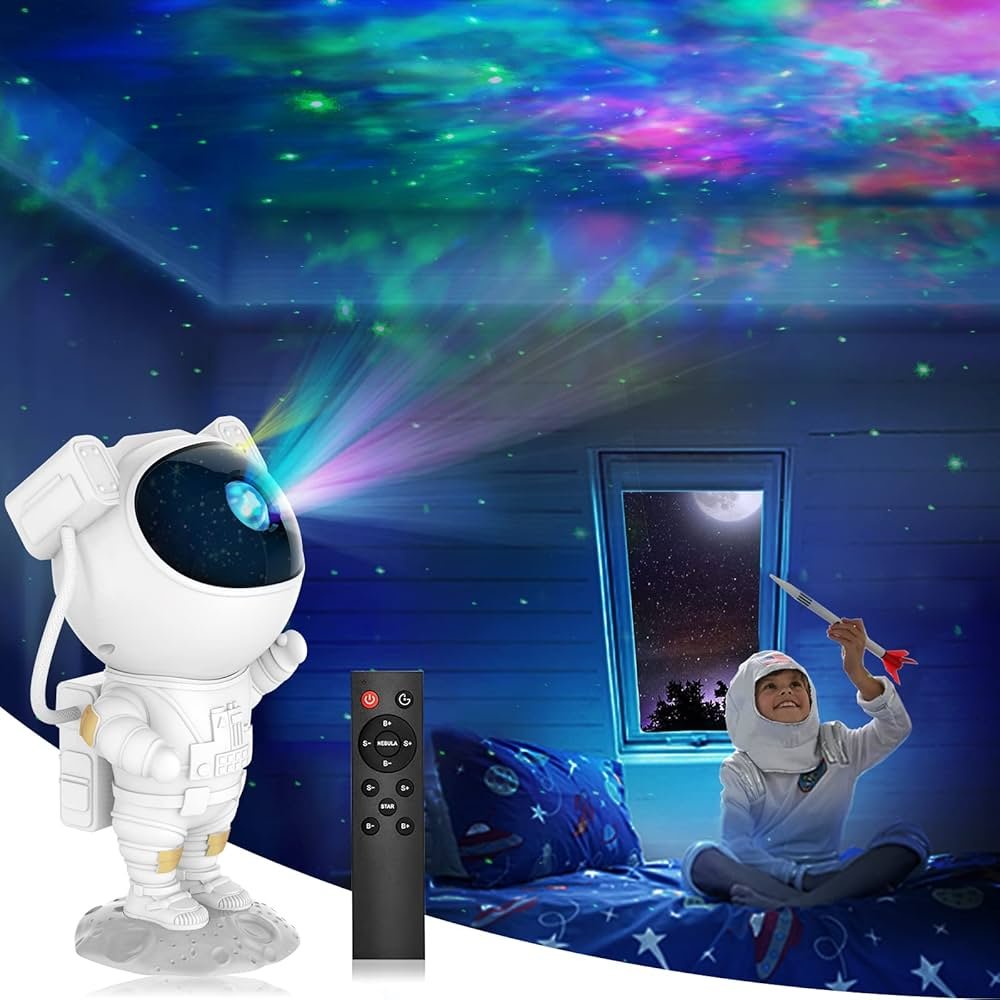 Astronaut Light Projector – LED Galaxy Star Projector, Color Changing, Space Themed Night Light, Rotating Projection for Bedroom, Kids Room, Home Decor