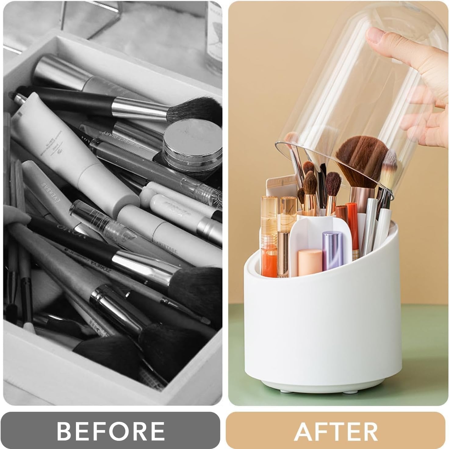 360 Degree Makeup Brush Holder – White, Rotating Organizer, Durable, Space-Saving, Stylish Storage for Brushes, Cosmetics, and Beauty Tools