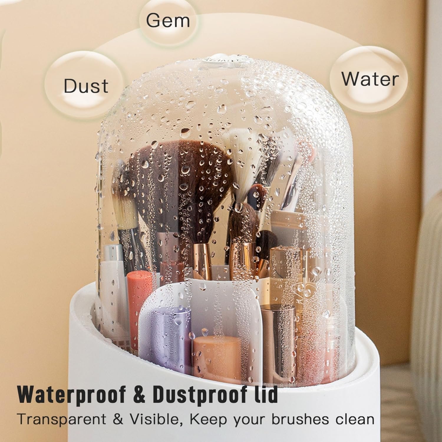 360 Degree Makeup Brush Holder – White, Rotating Organizer, Durable, Space-Saving, Stylish Storage for Brushes, Cosmetics, and Beauty Tools