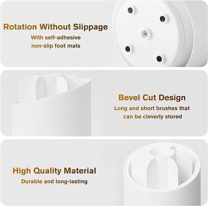 360 Degree Makeup Brush Holder – White, Rotating Organizer, Durable, Space-Saving, Stylish Storage for Brushes, Cosmetics, and Beauty Tools