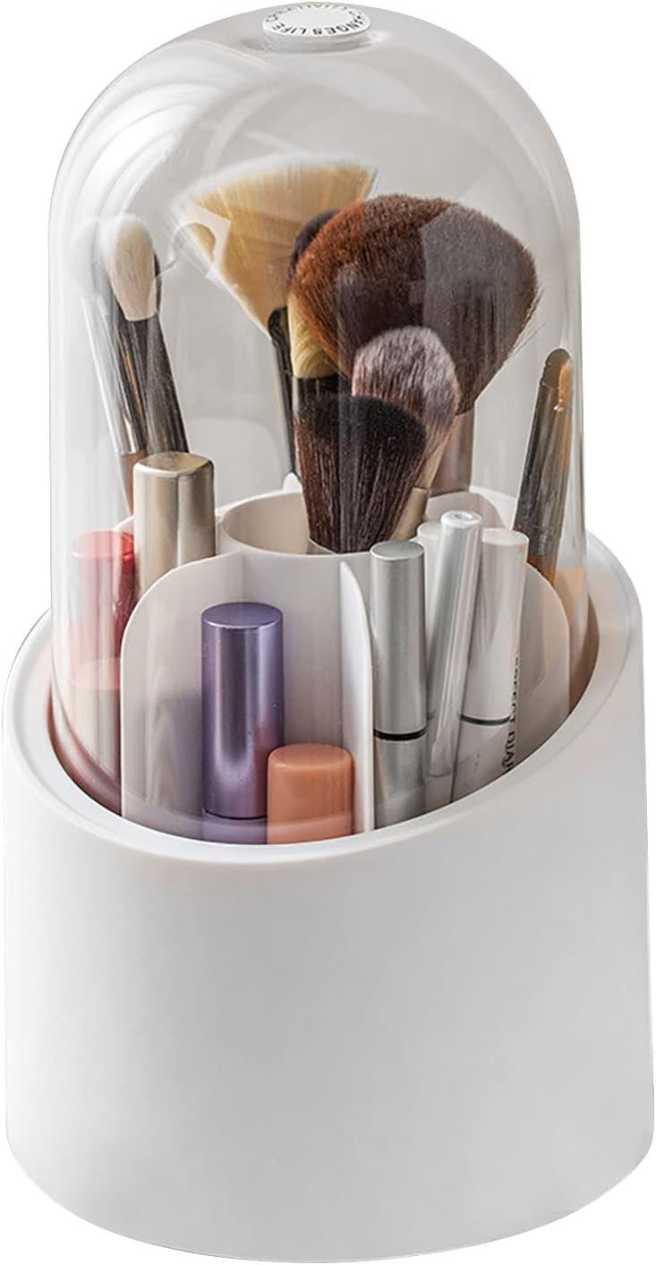 360 Degree Makeup Brush Holder – White, Rotating Organizer, Durable, Space-Saving, Stylish Storage for Brushes, Cosmetics, and Beauty Tools