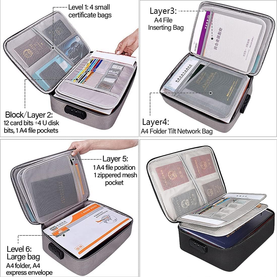 Document Storage Bag with Lock – Secure, Waterproof, Durable Organizer for Files, Papers, Legal Documents, Office, and Travel