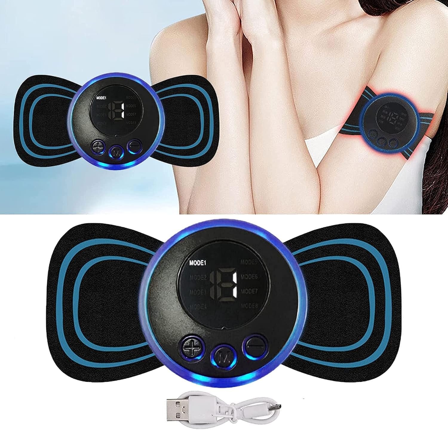 Portable USB Neck Massager, Electric Mini Cervical Massager for Lymphatic Drainage & EMS Therapy, Enhancer Massage with Cable, Rechargeable and Compact for Home & Travel Use
