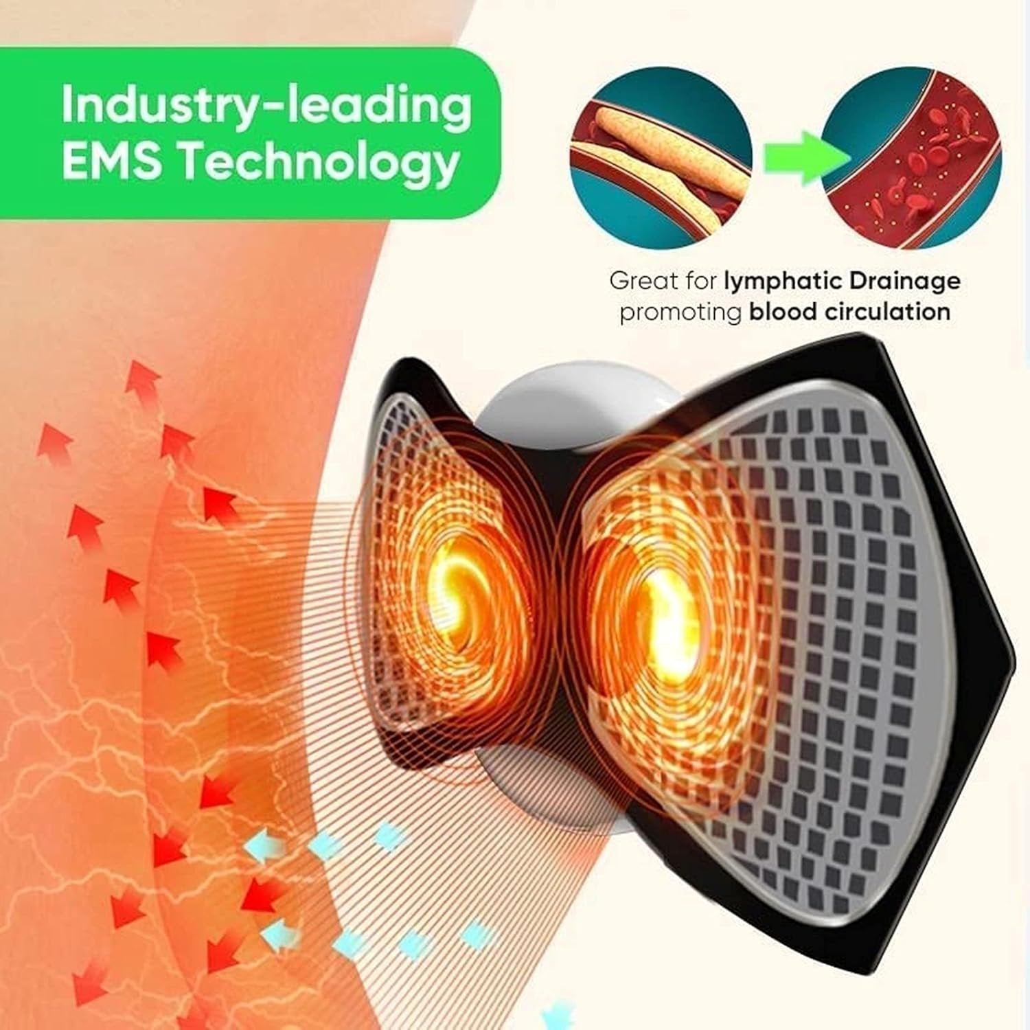 Portable USB Neck Massager, Electric Mini Cervical Massager for Lymphatic Drainage & EMS Therapy, Enhancer Massage with Cable, Rechargeable and Compact for Home & Travel Use