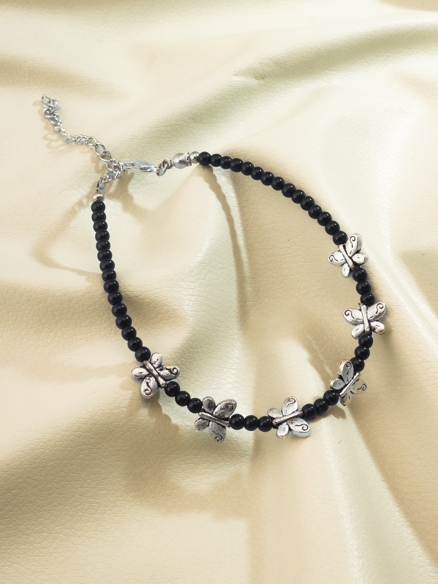 Sleek Black Leather Anklet – Bold and Modern